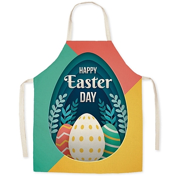 Cute Easter Egg Pattern Polyester Sleeveless Apron, with Double Shoulder Belt, for Household Cleaning Cooking, Colorful, 680x550mm