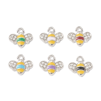 Platinum Plated Alloy Enamel Charms, with Rhinestone, Bee Charm, Mixed Color, 12.5x14.5x2.5mm, Hole: 1.8mm