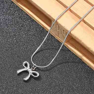 Anti-Tarnish 304 Stainless Steel Bowknot Pendant Round Snake Chain Necklaces for Women(NJEW-Z044-11P)-5