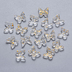 Transparent Spray Painted Glass Charms, with Glitter Powder, Butterfly, Clear, 9.5x11x3mm, Hole: 0.8mm(GLAA-T016-22D)