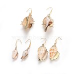 Electroplated Conch Shell Dangle Earrings, with 316 Surgical Stainless Steel Earring Hooks, 50.5~80.5mm, Pin: 0.7mm(EJEW-JE02984)