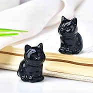 Natural Obsidian Carved Healing Cat Figurines, Reiki Energy Stone Display Decorations, 30x23mm(PW-WG98432-03)