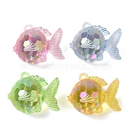 Electroplate Transparent UV Plating Acrylic Pendants, Iridescent, Fish Charms, Mixed Color, 32.5x39.5x26mm, Hole: 3mm(OACR-I014-12)