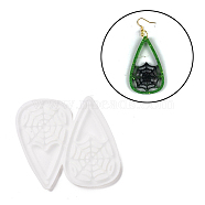DIY Teardrop with Spider Web Pendants Silicone Molds, Resin Casting Molds, For UV Resin, Epoxy Resin Jewelry Making, Halloween Theme, White, 73x64x3mm, Hole: 2mm, Inner Diameter: 60x36mm(DIY-D060-11)