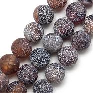 Natural Weathered Agate Bead Strands, Frosted, Dyed, Round, Coconut Brown, 10~10.5mm, Hole: 1.5mm, about 37pcs/strand, 14.6 inch(G-S237-10mm-11)