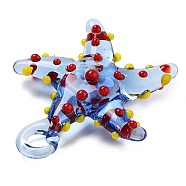 Handmade Lampwork Pendants, Starfish, Cornflower Blue, 34~40x31~36.5x6~9mm, Hole: 3~7mm(LAMP-A004-05B)