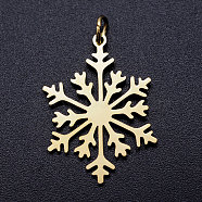 201 Stainless Steel Pendants, with Unsoldered Jump Rings, Christmas Snowflake, Golden, 26.5x19x1mm, Hole: 3mm, Jump Ring: 5x0.8mm(STAS-T046-JA341-2)