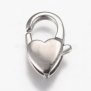 Polished 316 Surgical Stainless Steel Lobster Claw Clasps, Heart, Stainless Steel Color, 12x7.5x3mm, Hole: 1.2mm(X-STAS-Z013-08P)