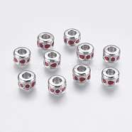 Alloy European Beads, with Enamel, Large Hole Beads, Lead Free & Cadmium Free & Nickel Free, Column, Platinum Color, Size: about 10mm in diameter, 7mm thick, hole: 4.5mm(LFD8226Y-2-NF)