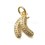 Brass Pendants, Fruit Charms, Lead Free & Cadmium Free, Long-Lasting Plated, with Jump Ring, Banana, 14x10x2.5mm, Hole: 3.5mm(KK-D280-01G-08)