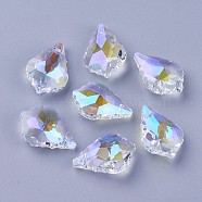 Faceted Glass Pendants, Leaf, Clear AB, 22x15.5x8.5mm, Hole: 1mm(GLAA-F068-C27)