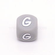 Silicone Alphabet Beads for Bracelet or Necklace Making, Letter Style, Gray Cube, Letter.G, 12x12x12mm, Hole: 3mm(SIL-TAC001-01A-G)