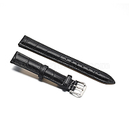 Leather Watch Bands, with 304 Stainless Steel Clasps, Black, 92~125x16x4~4.8mm(WACH-F017-03H)