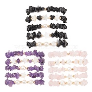 5Pcs 5 Style Natural Mixed Gemstone Chips Stretch Bracelets Set, Natural Shell Star Stackable Bracelets, Inner Diameter: 2-1/8 inch(5.3cm), 1Pc/style(BJEW-JB09551)