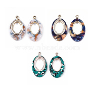 Cellulose Acetate(Resin) Pendants, with Alloy Findings, Oval, Light Gold, Mixed Color, 34.5x20x4mm, Hole: 1.5mm(KY-T006-24-M)