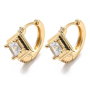Brass with Clear Cubic Zirconia Hoop Earrings, Rectangle, Light Gold, 13x10mm(EJEW-B035-28KCG)