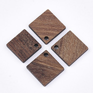 Walnut Wood Pendants, Rhombus, Saddle Brown, 17x17x2.5~3mm, Hole: 1.6mm, Side Length: 13mm(WOOD-S054-38)