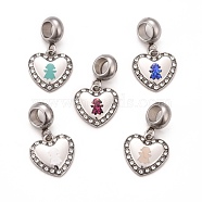 304 Stainless Steel CrystalRhinestone European Dangle Charms, Large Hole Pendants, with Enamel and Fluorescence Slice, Crystal, Heart with Girl, Mixed Color, 22.5mm, Hole: 4.5mm(STAS-F278-05P)