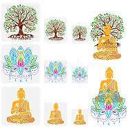 9Pcs 9 Styles PET Hollow Out Drawing Painting Stencils, for DIY Scrapbook, Photo Album, Buddha & Lotus & Tree of Life, Mixed Patterns, 150~300x150~300mm, 1pc/style(DIY-WH0394-0029)