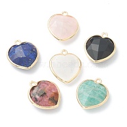 Natural Mixed Gemstone Pendants, with Golden Brass Edge, Faceted, Heart, 19x16.5x6~6.5mm, Hole: 1.6mm(G-B009-03G)