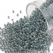 TOHO Round Seed Beads, Japanese Seed Beads, (773) Inside Color AB Crystal/Montana Blue Lined, 11/0, 2.2mm, Hole: 0.8mm, about 1110pcs/bottle, 10g/bottle(SEED-JPTR11-0773)