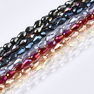 Electroplate Glass Beads Strands, AB Color Plated, Faceted Teardrop, Mixed Color, 4x3mm, Hole: 0.7mm, about 98~99pcs/strand, 16.54~16.92 inch(42~43cm)(EGLA-S194-02A-02)