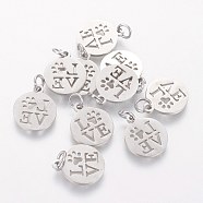 304 Stainless Steel Pendants, Flat Round with Word Love, Stainless Steel Color, 14x12x1mm, Hole: 3mm(STAS-Q201-T450S)