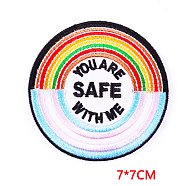 Computerized Embroidery Cloth Iron on/Sew on Patches, Word Pattern Costume Accessories, Round Pattern, 70mm(PATC-PW0002-01E)