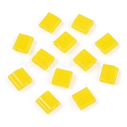 2-Hole Glass Seed Beads, Transparent Colours, Rectangle, Yellow, 5x4.5~5.5x2~2.5mm, Hole: 0.5~0.8mm(SEED-T003-01C-11)