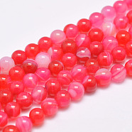 Natural Striped Agate/Banded Agate Bead Strands, Dyed & Heated, Round, Grade A, Pale Violet Red, 8mm, Hole: 1mm, about 48pcs/strand, 15.1 inch(385mm)(G-G962-8mm-04)