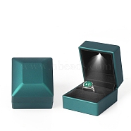 Rectangle Plastic Ring Storage Boxes, Jewelry Ring Gift Case with Velvet Inside and LED Light, Teal, 5.9x6.4x5cm(CON-C020-02E)