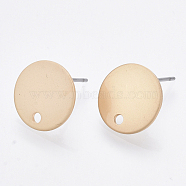 Smooth Surface Iron Stud Earring Findings, Raw(Unplated) Pins, Cadmium Free & Lead Free, Flat Round, Matte Gold Color, 12.5mm, Hole: 1.6mm, Pin: 0.7mm(IFIN-T012-94A-RS)