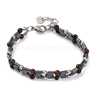 Natural Tiger Eye Beaded Bracelets, Synthetic Magnetic Hematite Tile Bracelet, 9-1/8 inch(23cm)(BJEW-P339-03P-01)