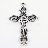Tibetan Style Alloy Pendants, For Easter, Crucifix Cross, Cadmium Free & Lead Free, Antique Silver, 55.5x34x5mm, Hole: 2mm(X-TIBEP-S298-011AS-LF)