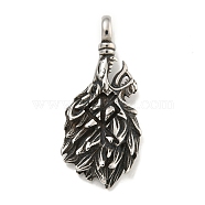 316 Surgical Stainless Steel Pendants, Wolf Charm, Antique Silver, 42x18x7mm, Hole: 5.4x4.8mm(STAS-E212-135AS)