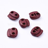 Plastic Spring Cord Locks, 2 Hole Drawstring Toggle Spring Clasp, Brown, 17.5x19.5x7.5mm, Hole: 4.5mm(KY-WH0020-43I)