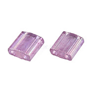 Plating 2-Hole Transparent Glass Seed Beads, Rectangle, Old Rose, 5x5x2mm, Hole: 0.8mm(SEED-N004-008)