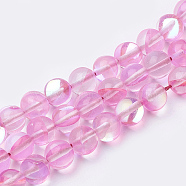 Synthetic Moonstone Beads Strands, Holographic Beads, Dyed, Round, Pink, 8mm, Hole: 0.7mm, 48pcs/strand, 15 inch(G-S283-8mm-08A)
