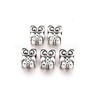 Tibetan Style Alloy European Beads, Large Hole Beads, Cadmium Free & Lead Free, Owl, Antique Silver, 11x9x8mm, Hole: 5mm(X-TIBE-N006-92AS-LF)