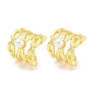 Rack Plating Brass Oval Cuff Earrings with Plastic Pearl, Non Piercing Earrings, Long-Lasting Plated, Lead Free & Cadmium Free, Real 18K Gold Plated, 15.5x14.5x13.5mm(EJEW-A028-54G)