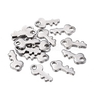 201 Stainless Steel Charms, Laser Cut, Key, Stainless Steel Color, 12.8x6.5x0.8mm, Hole: 1.8mm(STAS-F255-029P)