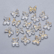 Two Tone Transparent Spray Painted Glass Charms, with Glitter Powder, Butterfly, Clear, 9.5x11x3mm, Hole: 0.8mm(GLAA-T016-22D)
