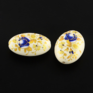 Flower Printed Opaque Acrylic Beads, Oval, Creamy White, 19x13.5x6mm, Hole: 2mm(MACR-R550B-03I)