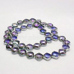 Electroplate Glass Beads, Half Plated, Faceted, Square, Light Blue, 15x15x8mm, Hole: 1mm(EGLA-D029-4)