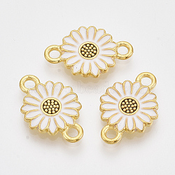 Golden Tone Alloy Links connectors, with Enamel, Daisy Flower, White, 20.5x13.5x2.5mm, Hole: 2mm(PALLOY-T072-001G-02)