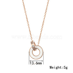 Roman Numerals Natual Shell Interlocking Rings Pendant Necklace with Stainless Steel Cable Chains, Rose Gold, Pendant: 13.6mm(PT5886)