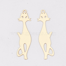 Brass Kitten Pendants, Etched Metal Embellishments, Long-Lasting Plated, Cat Silhouette Shape, Light Gold, 35.5x9x0.3mm, Hole: 1.5mm(X-KKC-S001-023KC)