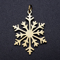 201 Stainless Steel Pendants, with Unsoldered Jump Rings, Christmas Snowflake, Golden, 26.5x19x1mm, Hole: 3mm, Jump Ring: 5x0.8mm(STAS-T046-JA341-2)