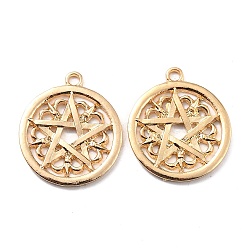 Zinc Alloy Pendants, Cadmium Free & Lead Free, Flat Round with Star, Golden, 28x24x2mm, Hole: 2.1mm(FIND-I017-02G)