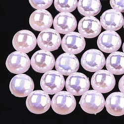 ABS Plastic Imitation Pearl Cabochons, AB Color Plated, Half Round, Pink, 8x4mm, 3000pcs/bag(OACR-S025-8mm-16)